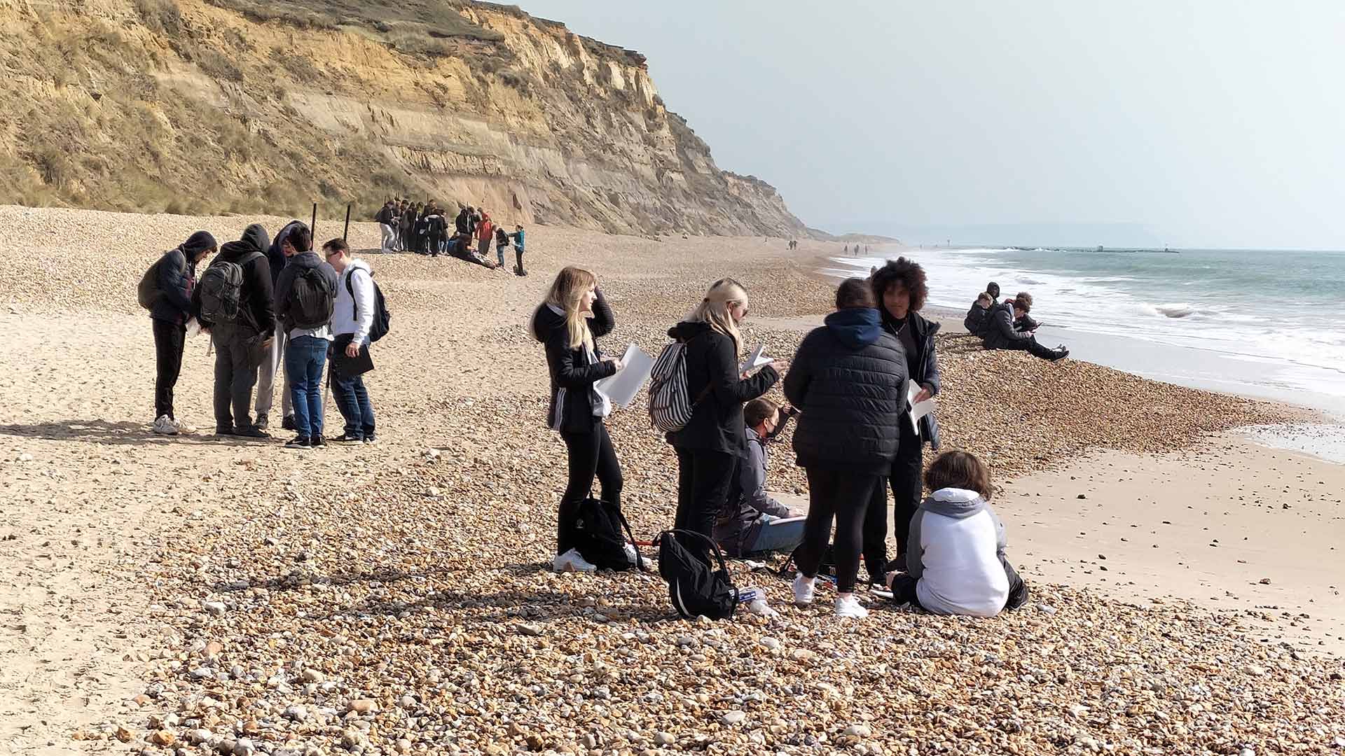 A-level Geography students conduct fieldwork on Bournemouth Beach